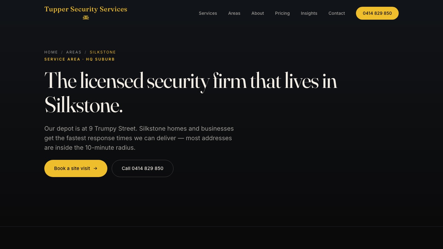 Tupper Security Silkstone area page with depot and response detail